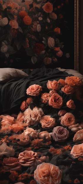 Uma cama com flores