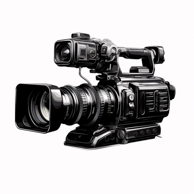 uma câmara de vídeo preta com uma lente grande