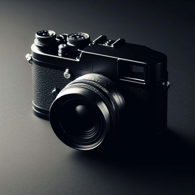 Foto uma câmara preta com uma tampa de lente