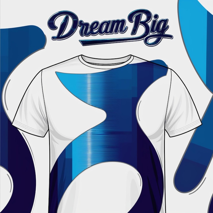 Foto uma camisa azul e branca com a palavra sonho grande nele