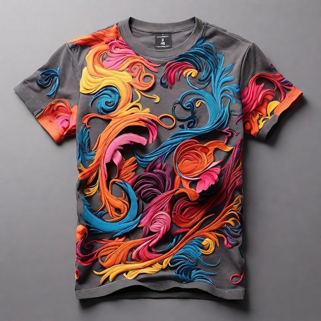 uma camisa colorida com a palavra arte