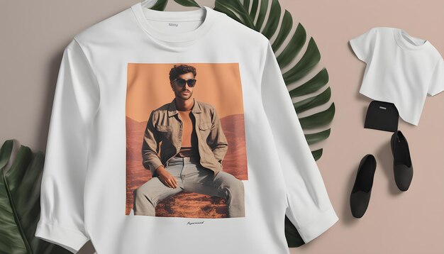 uma camisa com uma foto de um homem sentado na frente