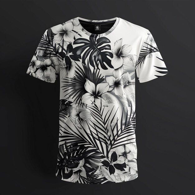 uma camisa com uma impressão tropical é mostrada