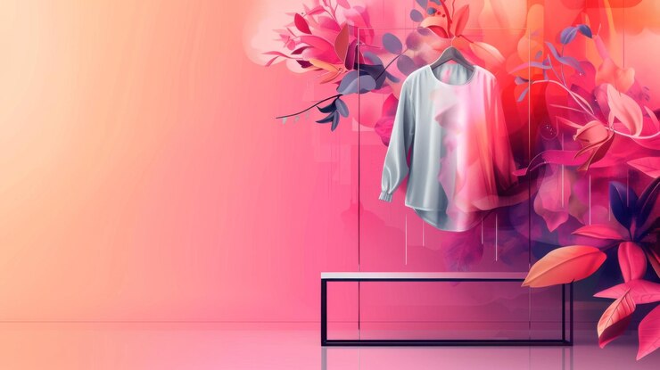 Foto uma camisa está pendurada em um gancho de roupas na frente de um fundo rosa