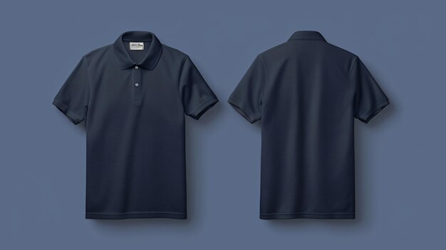 Foto uma camisa polo azul escuro elegante e versátil perfeita para qualquer ocasião casual ou smartcasual este modelo apresenta tanto a vista frontal quanto traseira permitindo que os designers mostrem sem esforço