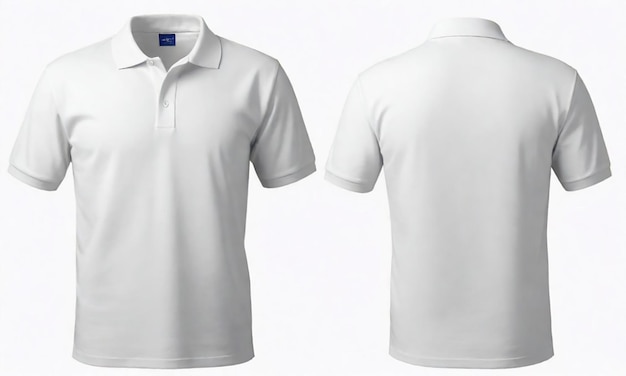uma camisa polo branca com um logotipo azul na frente