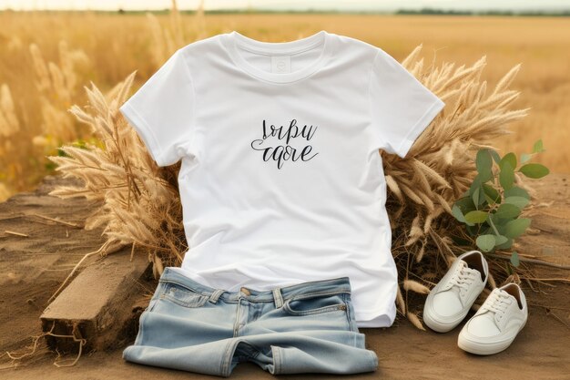 uma camiseta branca com a palavra " bebê " sentada em um cobertor