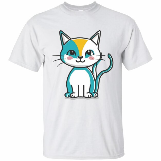 uma camiseta branca com um gato azul