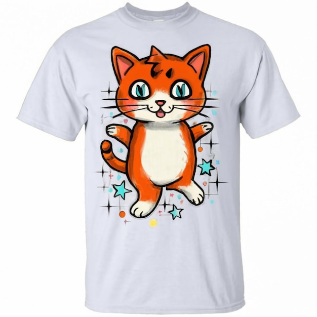 uma camiseta branca com um gato vermelho