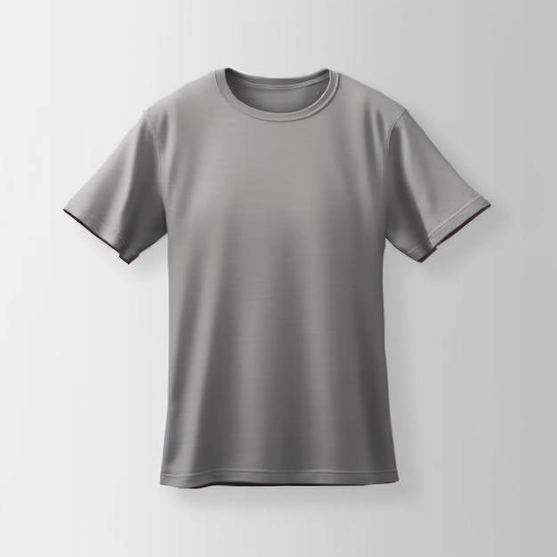 uma camiseta cinzenta com uma faixa cinzenta está pendurada numa parede.