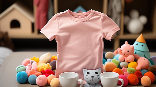 Uma camiseta de bebê de moda posicionada para design de maquete no chão mostrando sua alta resolução