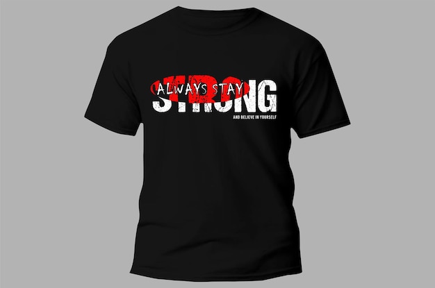 Uma camiseta preta com a palavra strong nela