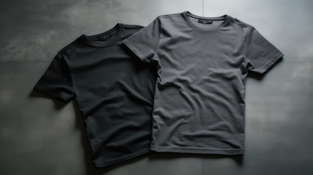 Uma camiseta preta está sobre uma superfície escura.
