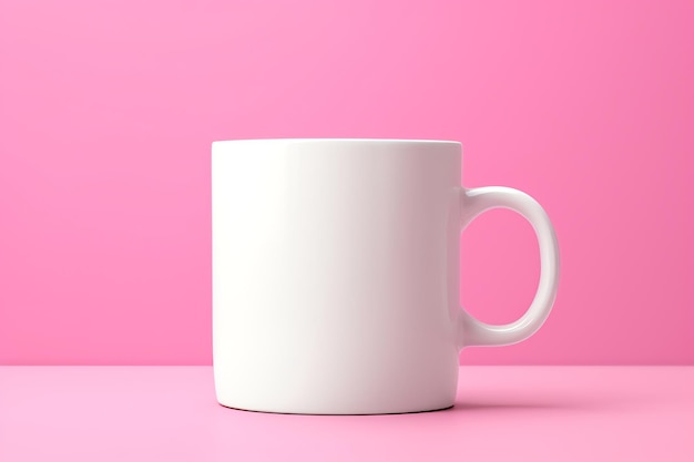 uma caneca branca em branco com punho mockup fundo rosa para o conceito de celebração para o seu ou