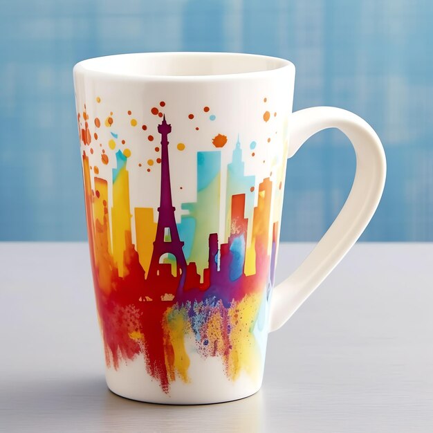 Foto uma caneca com um rabisco desenhado à mão em nova york ou design de verão maquete de caneca e rabisco desenhado à mão