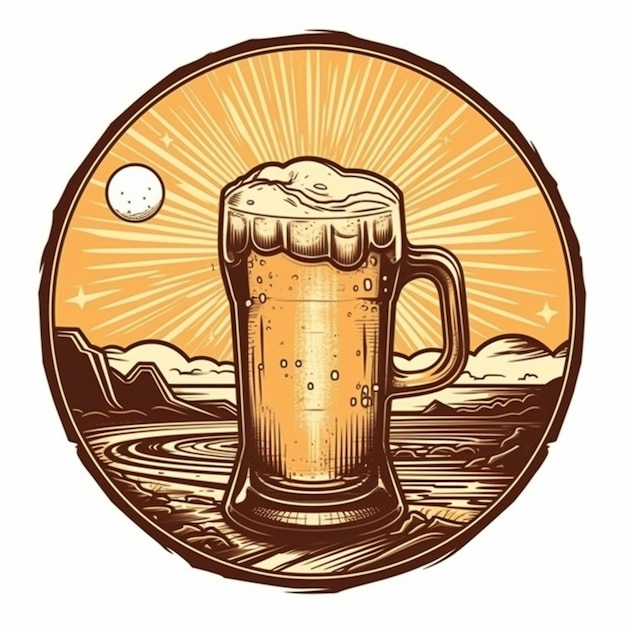 Foto uma caneca de cerveja com um raio de sol ao fundo, ia generativa
