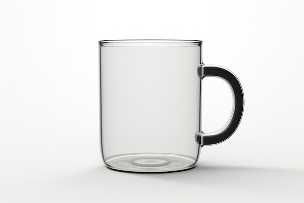 Uma caneca de vidro transparente com alça preta