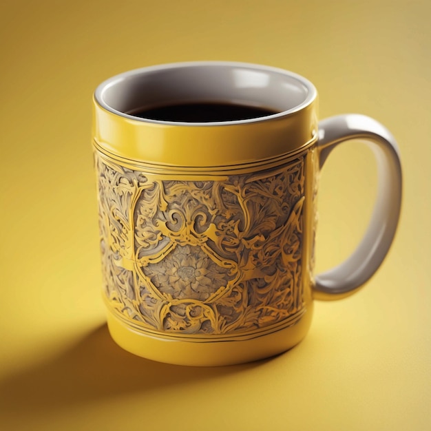 uma caneca em fundo amarelo