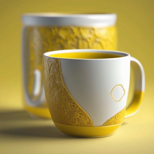 uma caneca em fundo amarelo