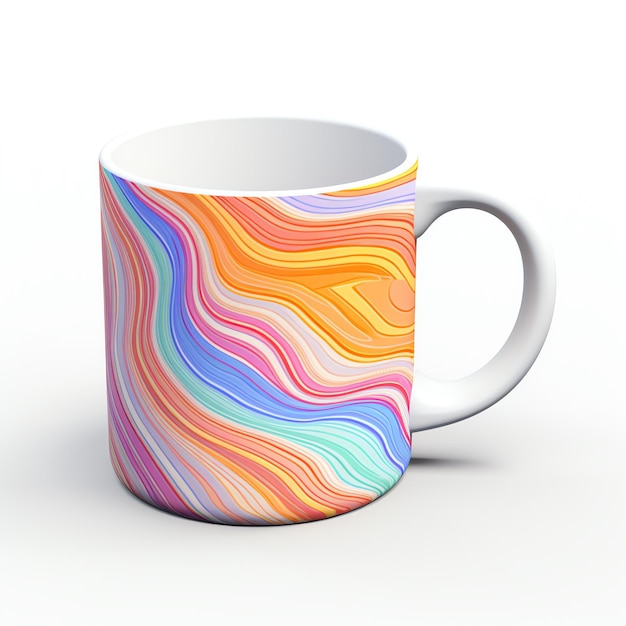 uma caneca listrada colorida com uma alça