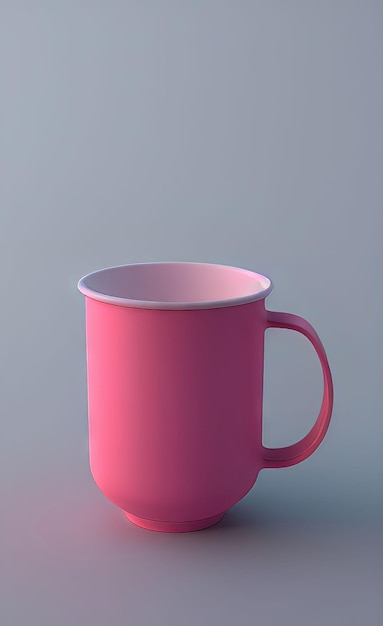 Uma caneca rosa em um fundo azul