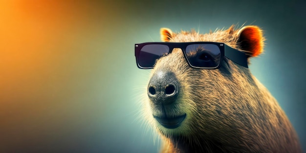 Uma capivara com óculos de sol e um par de óculos de sol