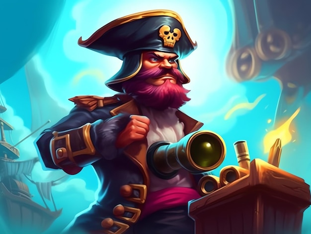 Uma captura de tela de um pirata com um canhão na mão.