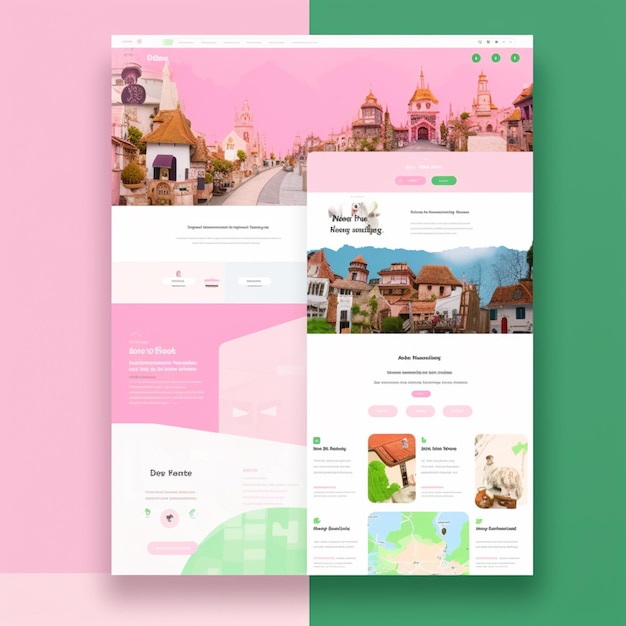 Foto uma captura de tela de um site com um fundo rosa e um fundo verde