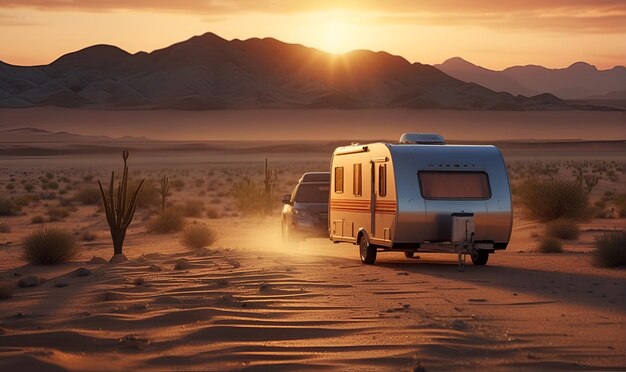 Foto uma caravana no deserto de areia