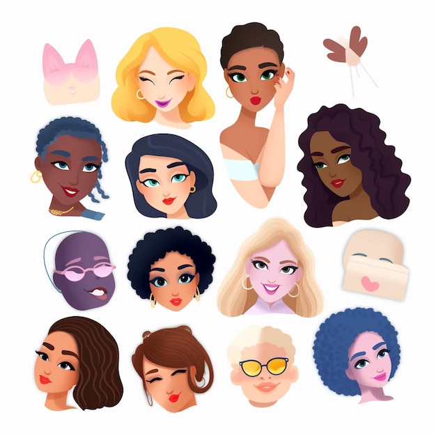 Uma caricatura de várias mulheres com rostos diferentes, incluindo uma que diz 'garotas negras'