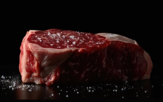 Uma carne de mármore de bife cru em fundo preto carne crua de lombo gerada ai