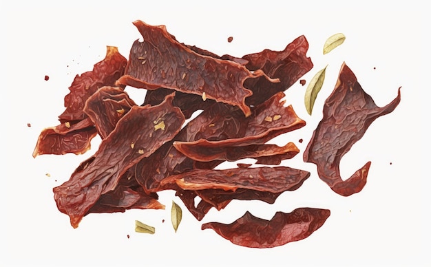 uma carne seca desenhada em ilustrações de carne em aquarela de fundo branco geradas por ai