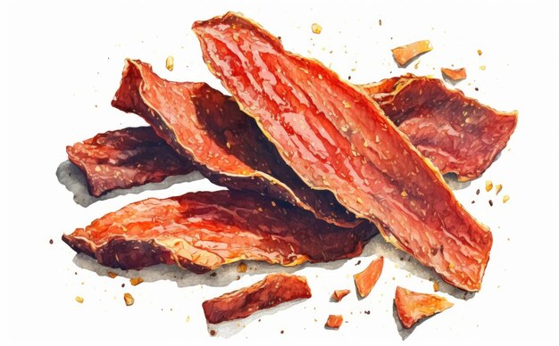 Foto uma carne seca desenhada em ilustrações de carne em aquarela de fundo branco geradas por ai