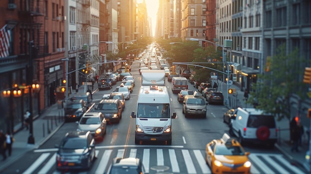 Foto uma carrinha de entrega navegando pelas ruas da cidade trazendo mercadorias para seu destino em meio ao fluxo constante de tráfego