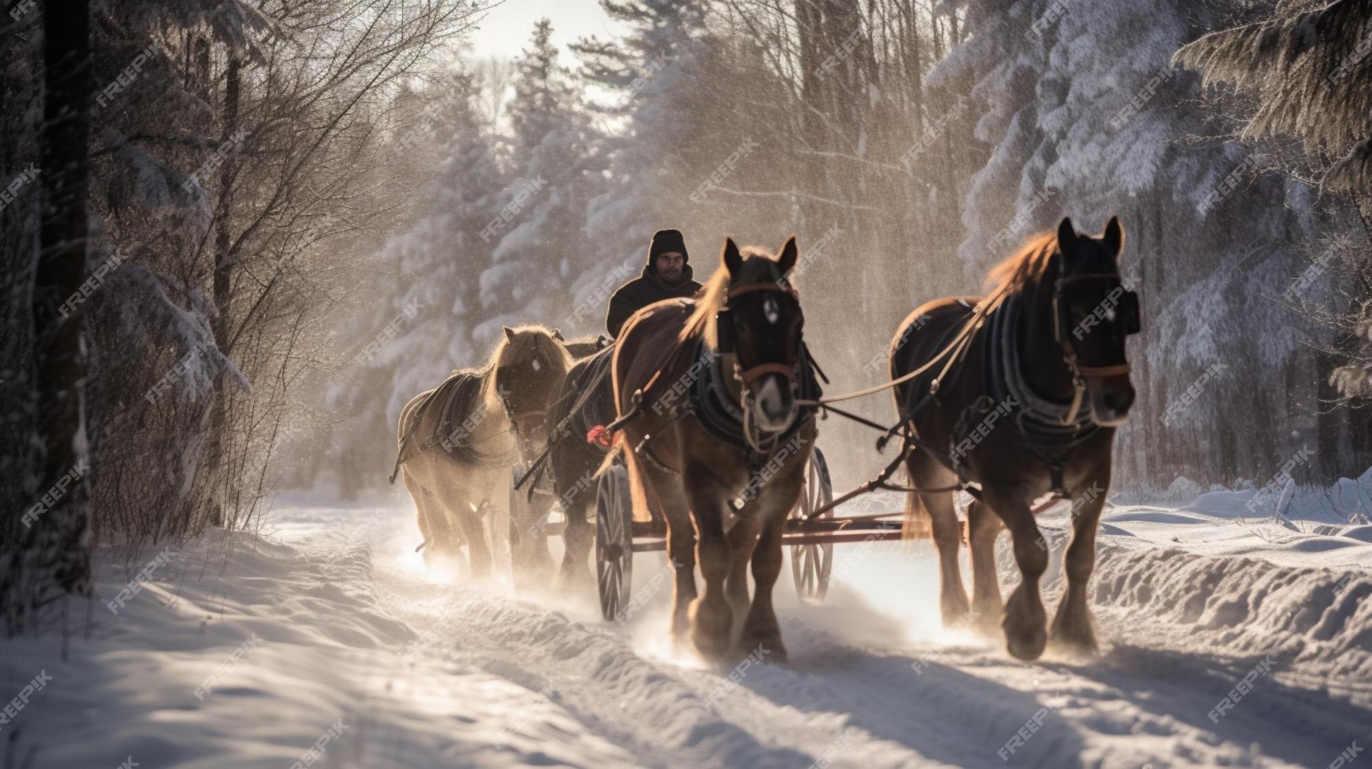 Cavalo pulando na neve com estrelas e flores · Creative Fabrica