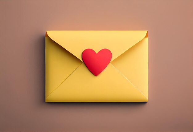 Uma carta de amor em um envelope com um coração vermelho Generative AI