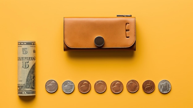 Uma carteira com várias moedas