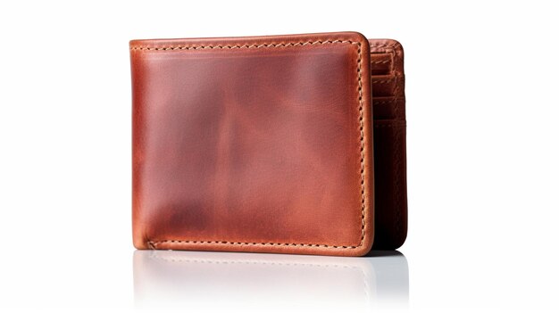 Uma carteira de couro marrom com a palavra wallet na frente.