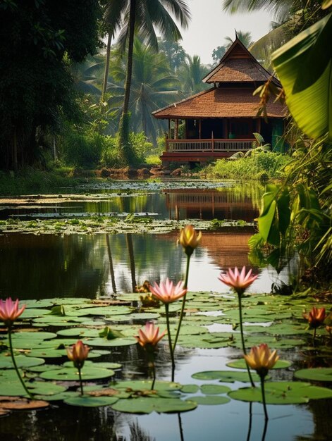 Foto uma casa à beira do lago