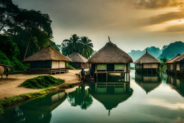 uma casa à beira do lago