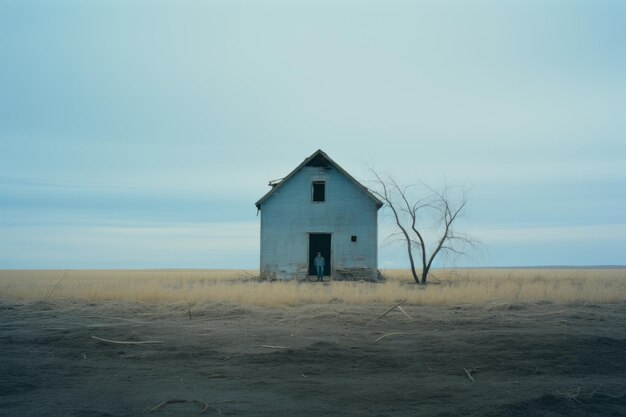 Foto uma casa abandonada no meio do nada.