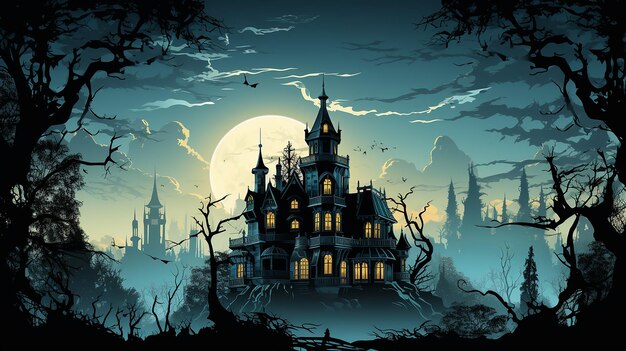 uma casa assombrada assustadora em uma noite de luar Fundos de Halloween gerados por Ai