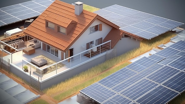 Foto uma casa com painéis solares no telhado