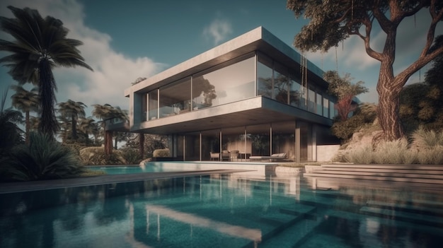 Foto uma casa com piscina e piscina ao fundo