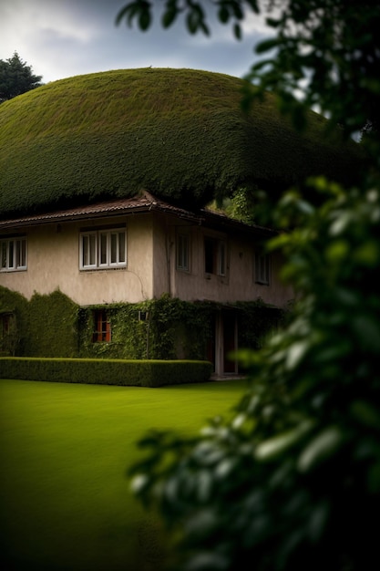 Foto uma casa com um telhado verde coberto de grama