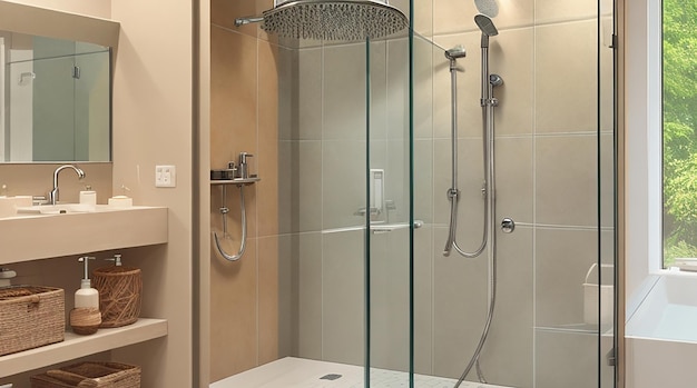 Uma casa de banho com chuveiro dispensador de aromas que melhora o humor