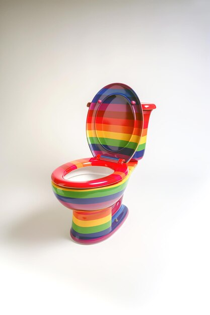 Uma casa de banho com cores de arco-íris