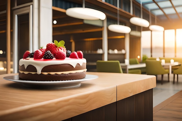 Foto uma casa de bolo é colocada em uma mesa realista