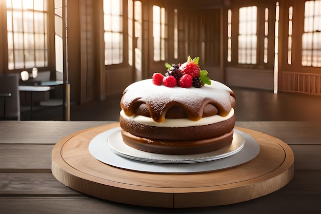 Foto uma casa de bolo é colocada em uma mesa realista