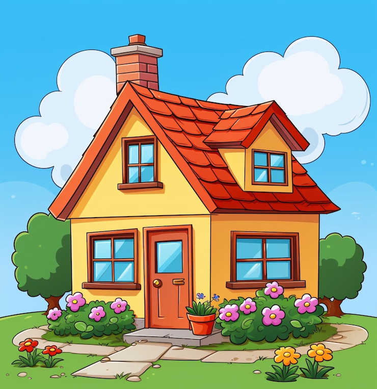 Foto uma casa de desenho animado colorida com um telhado vermelho e paredes amarelas ia generativa